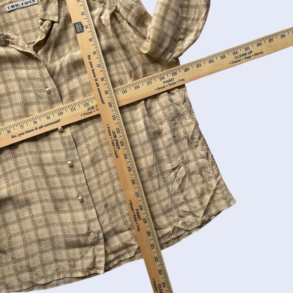 DAVID HAYES Beige Check Button Front Blouse Collared Long Sleeve 80s 90s Sz S - Picture 4 of 5